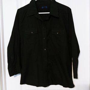 Dockers Women's 3/4 Tab Sleeve Button Down Shirt - Navy Blue - Size XL